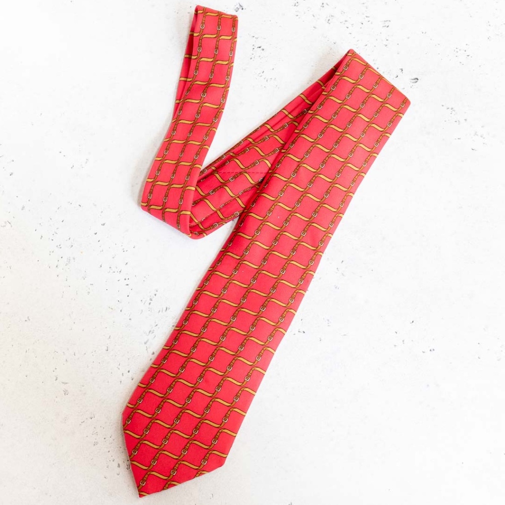 Hermes Silk Tie - Red with Belts Pattern